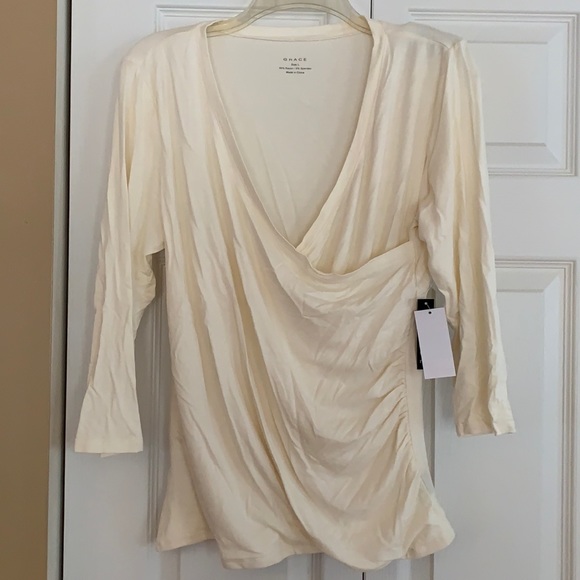 Grace Tops - NWT- Grace Off white wrap blouse